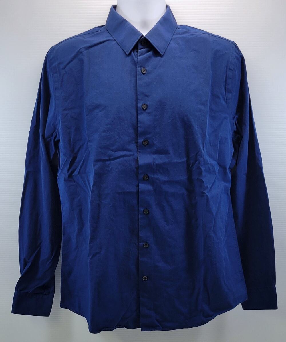 B) Express Men 1MX Extra Slim Blue Button Up Dress Shirt Large